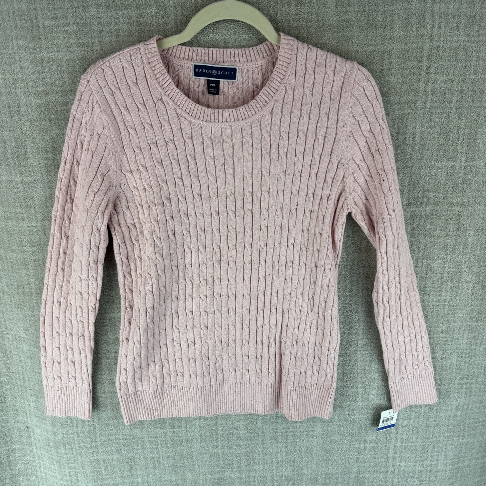 Karen Scott Sweater Womens PXL Pink Pullover Cable-Knit Cotton Acrylic